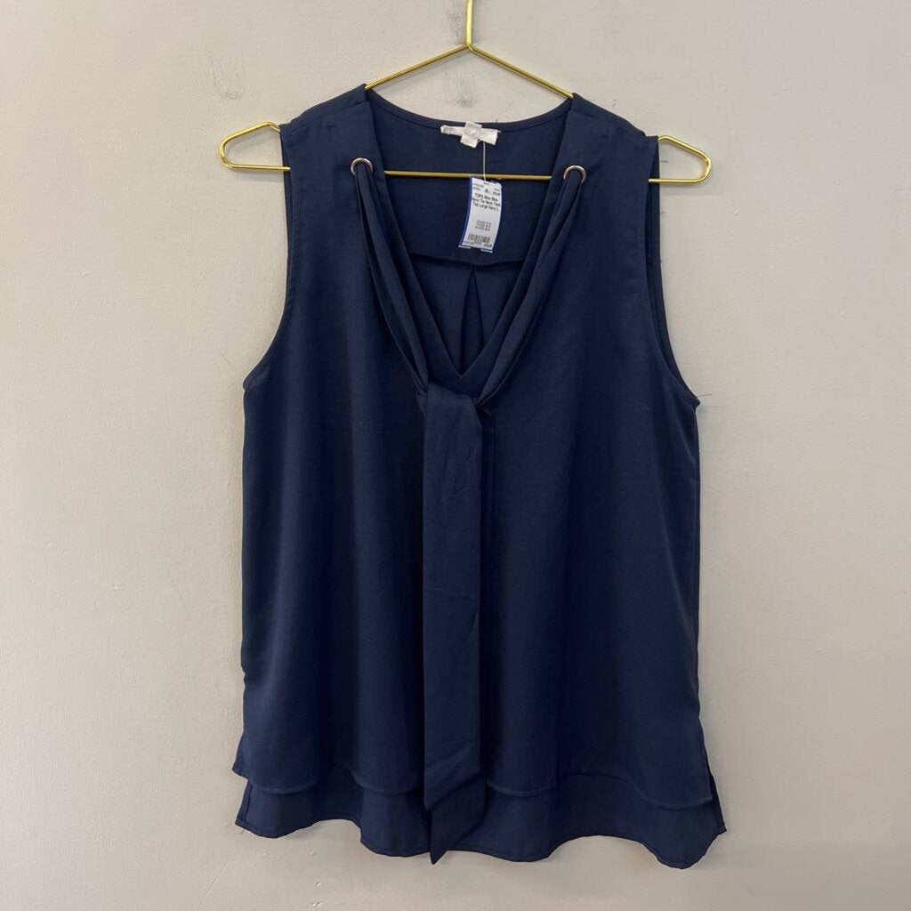 Mine Navy Tie Neck Tank Top Large