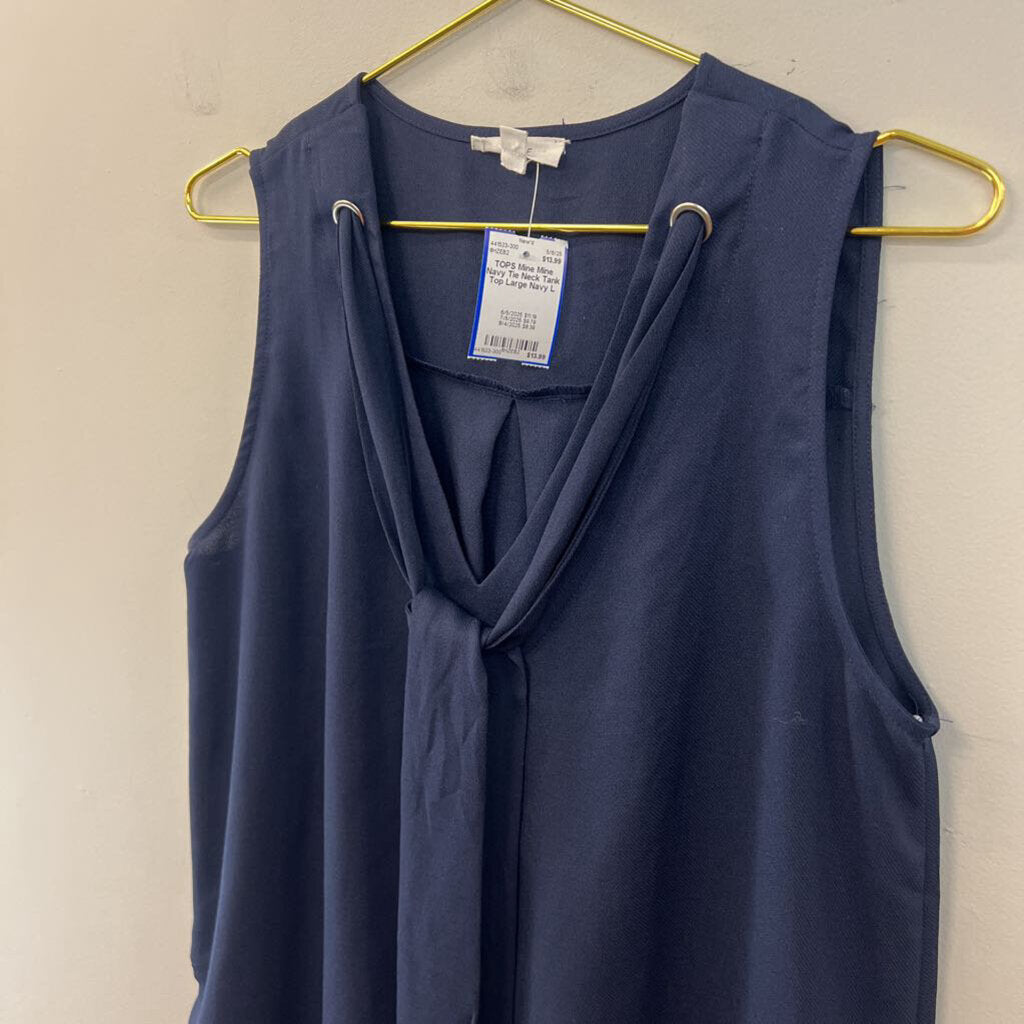 Mine Navy Tie Neck Tank Top Large