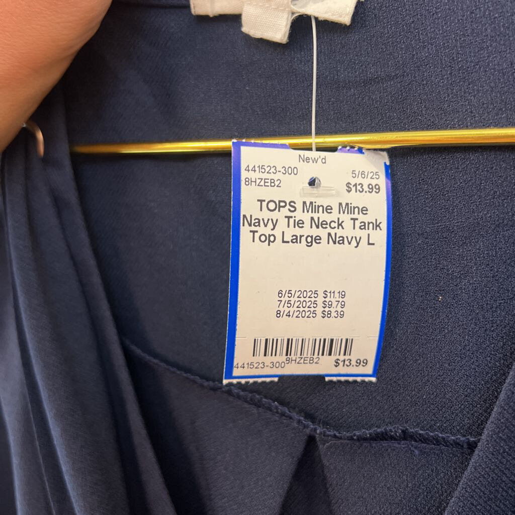 Mine Navy Tie Neck Tank Top Large