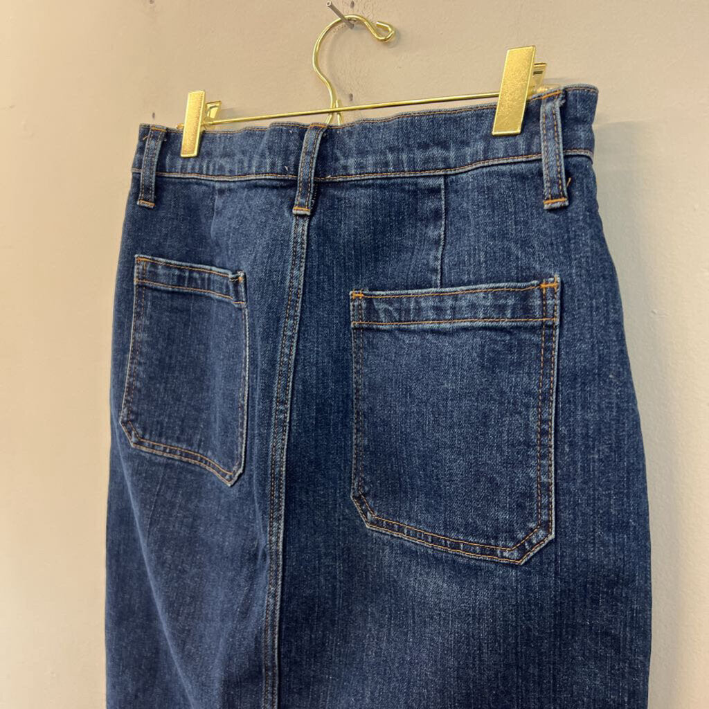 J Crew Dark Wash Button Front Denim Skirt 27