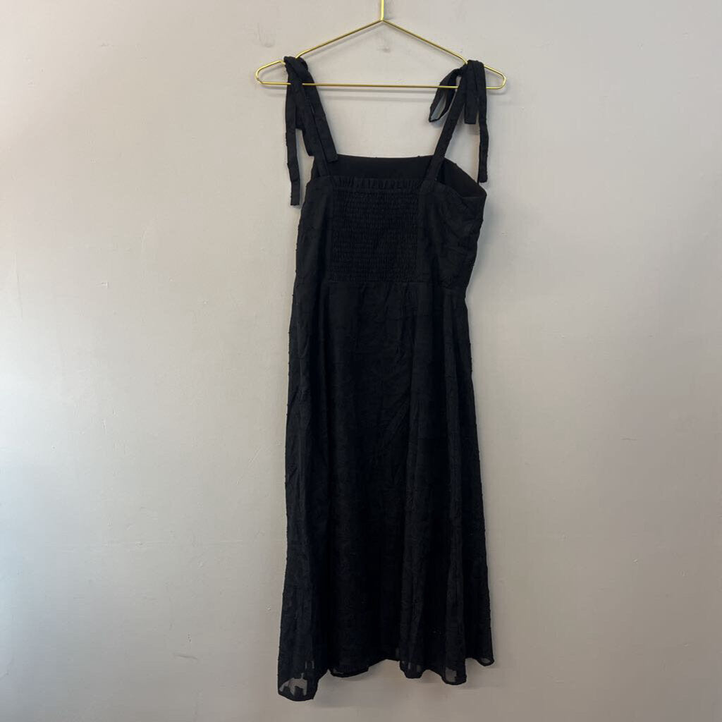 Black Flower Print Midi Dress Small