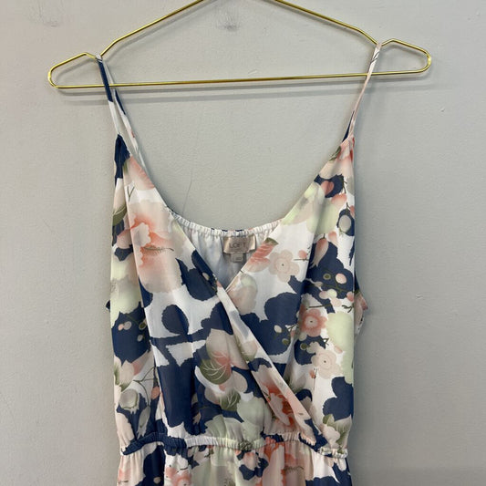 Loft Blue/ Multi Flower Print Tie Waist Maxi Dress Large