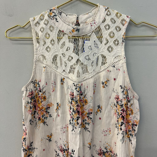 Altar'd State Cream/ Multi Flower Print Lace Top Tank Top Small