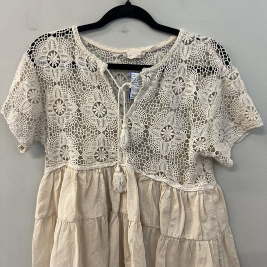 Altar'd State Cream Crochet Lace Short Sleeve Top Small