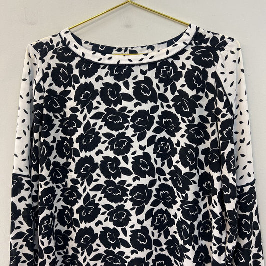 Loft Black/ White Floral Print Long Sleeve Top XXS