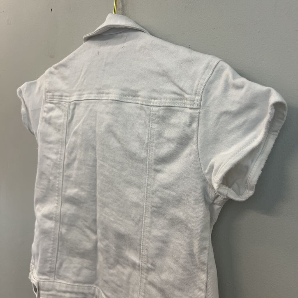 7 For All Mankind White Denim Short Sleeve Button Down Top Small
