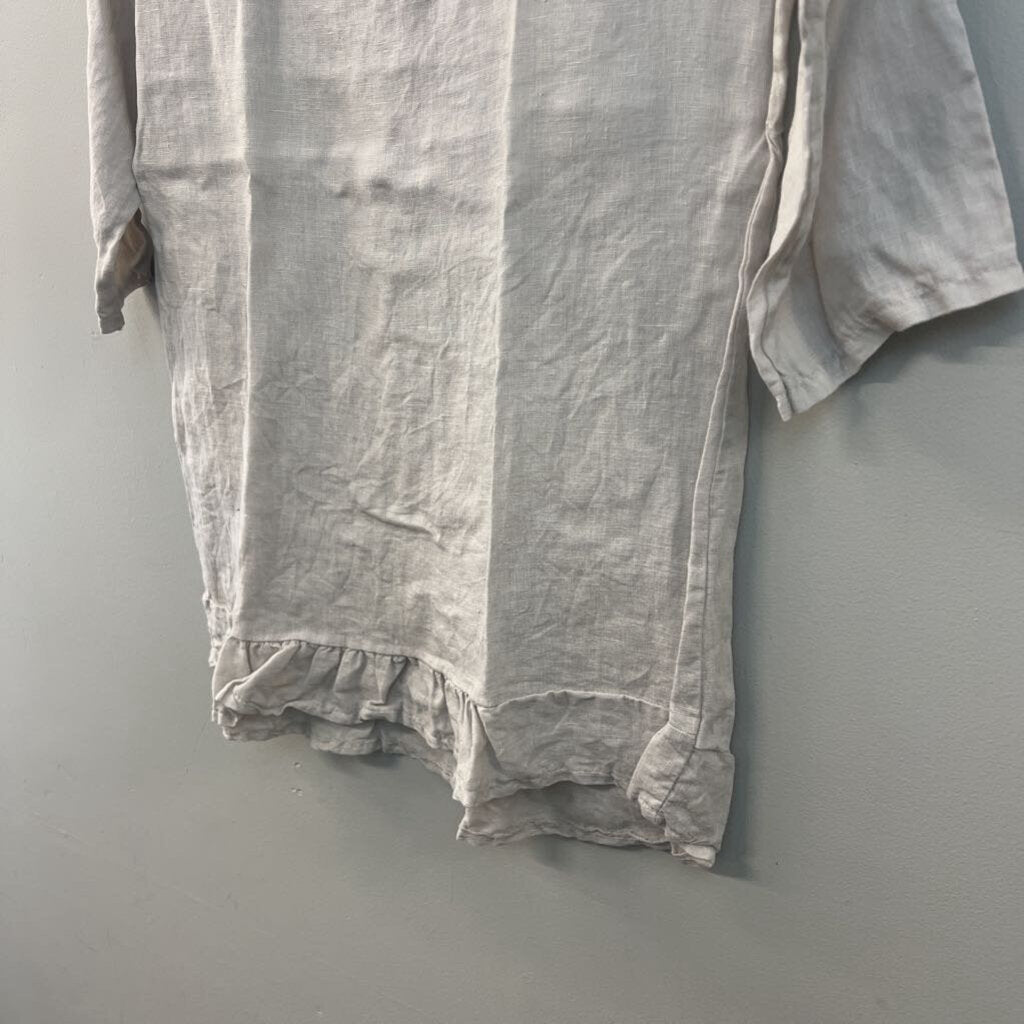 Lungo L'Arno Cream 100% Linen Long Sleeve Ruffle Hem Top Small