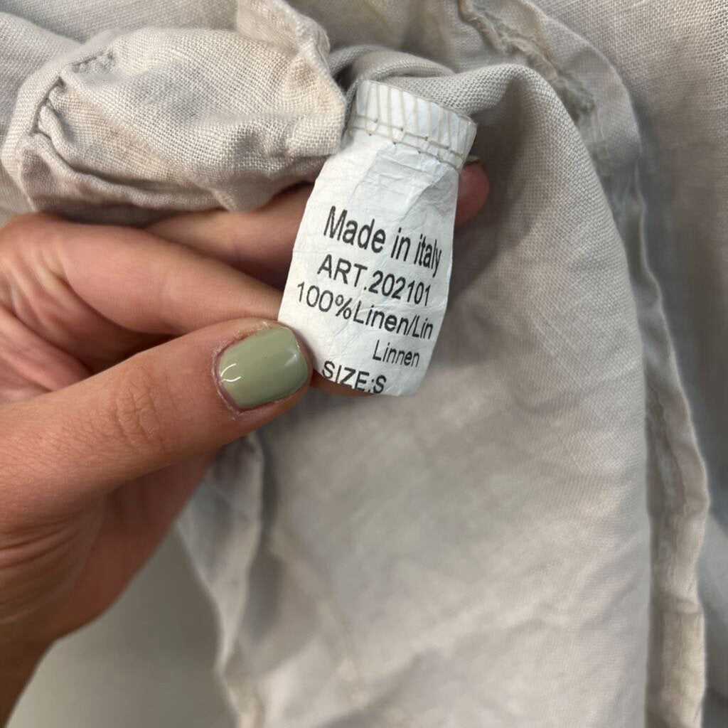 Lungo L'Arno Cream 100% Linen Long Sleeve Ruffle Hem Top Small