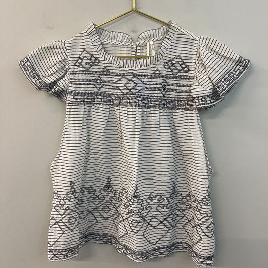Anthropologie White/ Black Striped Short Ruffle Sleeve Top Large