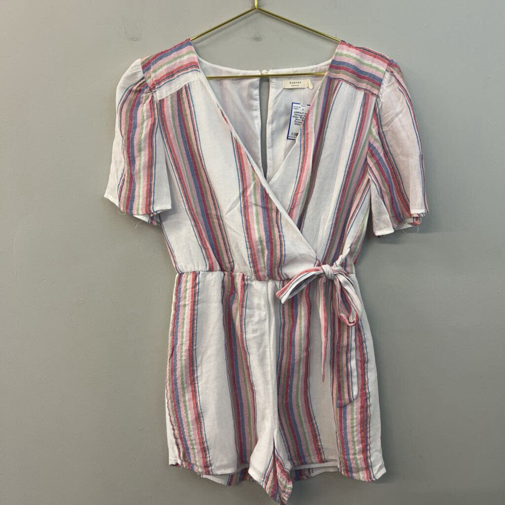 Harper White/ Multi Striped Short Sleeve Romper Small