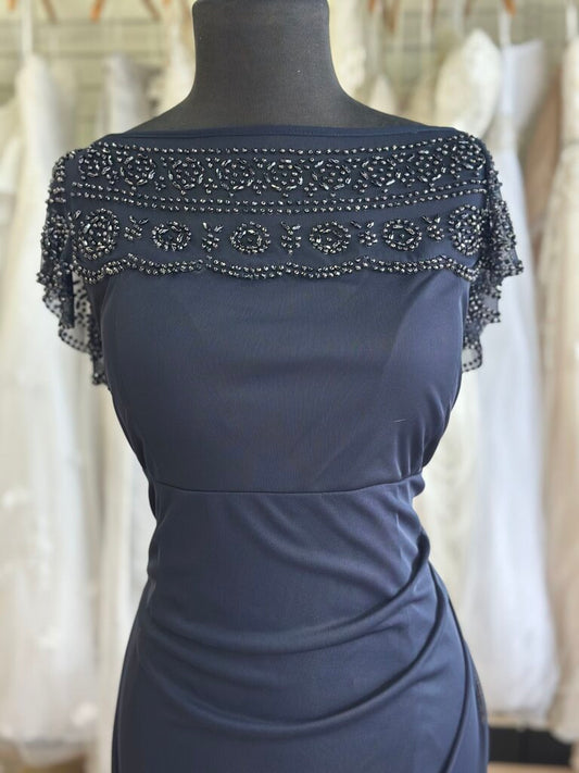 MSK Navy Beaded Off Shoulder Ruched Detail Long Formal Dress 14