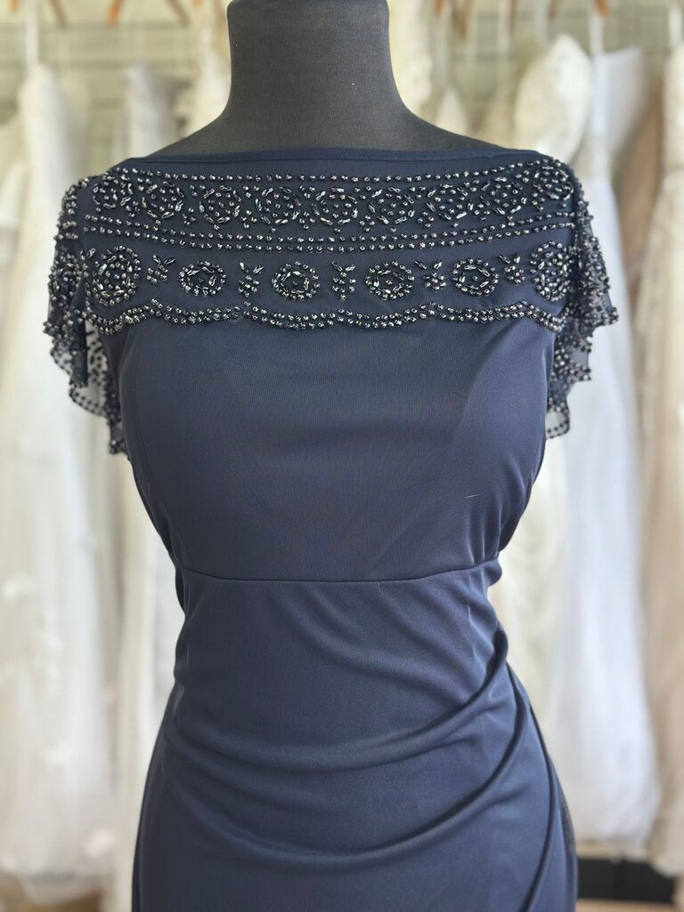 MSK Navy Beaded Off Shoulder Ruched Detail Long Formal Dress 14