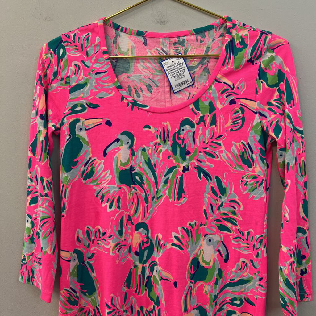 Lilly Pulitzer Pink/ Green Bird Print Long Sleeve Top Extra Small