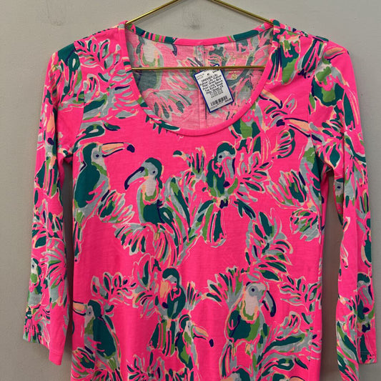 Lilly Pulitzer Pink/ Green Bird Print Long Sleeve Top Extra Small