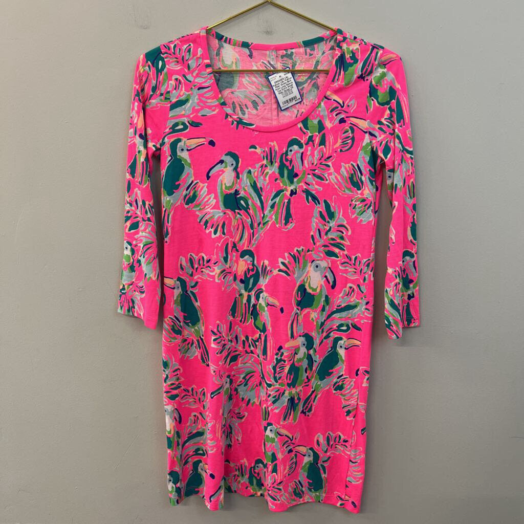 Lilly Pulitzer Pink/ Green Bird Print Long Sleeve Top Extra Small