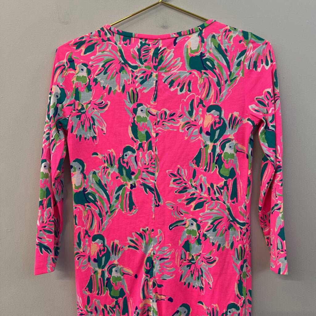 Lilly Pulitzer Pink/ Green Bird Print Long Sleeve Top Extra Small