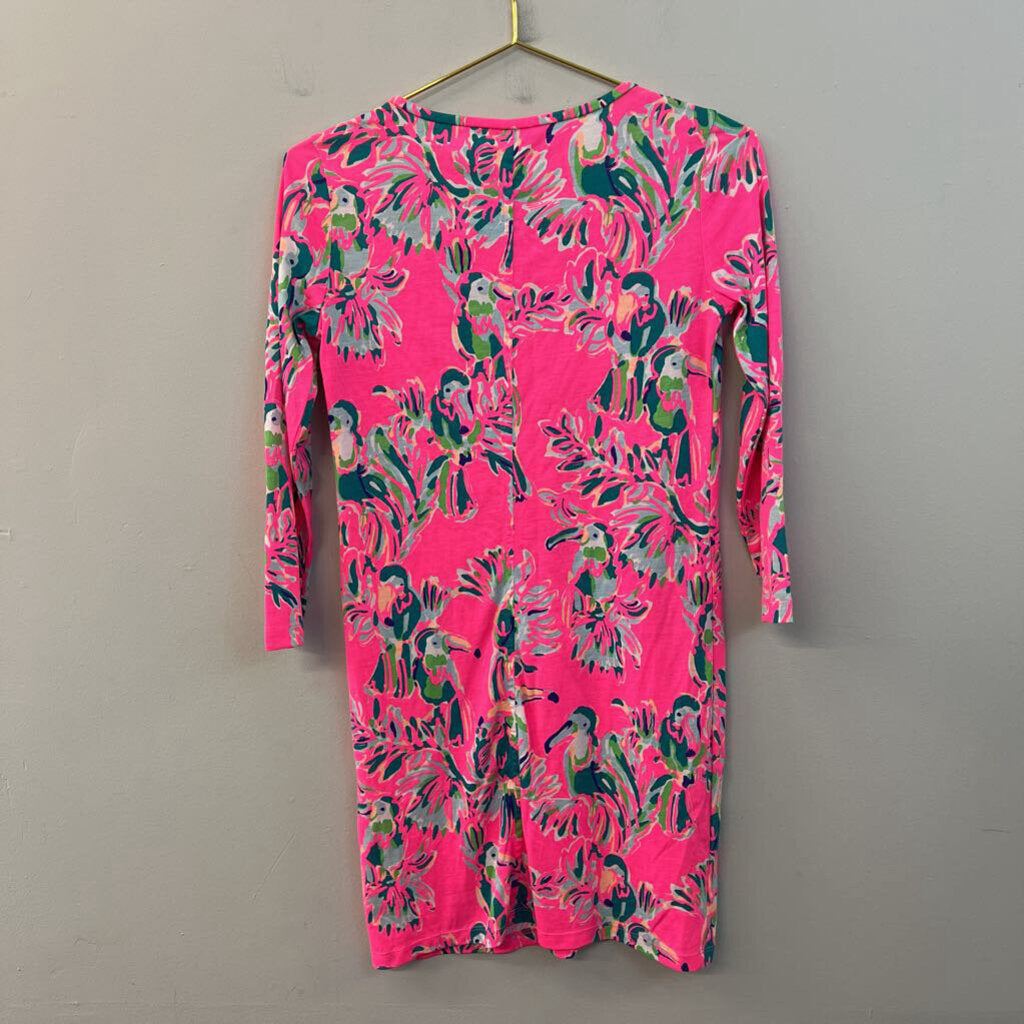 Lilly Pulitzer Pink/ Green Bird Print Long Sleeve Top Extra Small