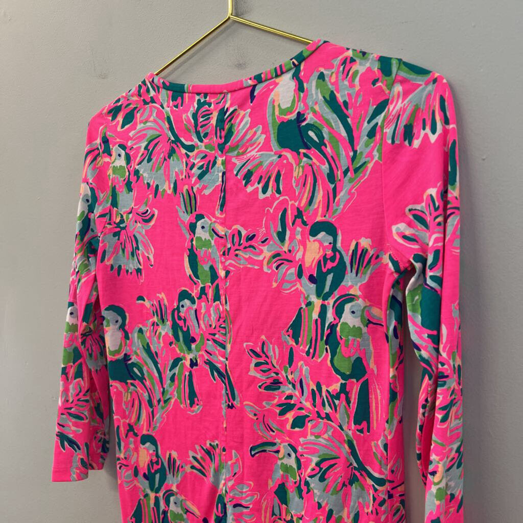 Lilly Pulitzer Pink/ Green Bird Print Long Sleeve Top Extra Small