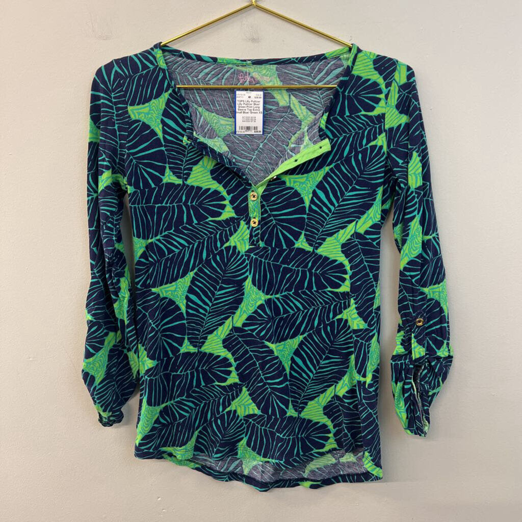 Lilly Pulitzer Blue/ Green Print Long Sleeve Top Extra Small