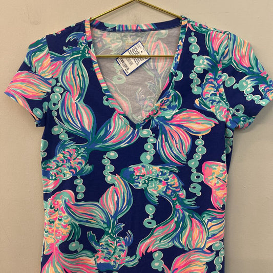 Lilly Pulitzer Blue/ Pink Print Short Sleeve Top Extra Small