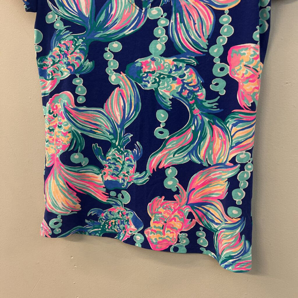 Lilly Pulitzer Blue/ Pink Print Short Sleeve Top Extra Small