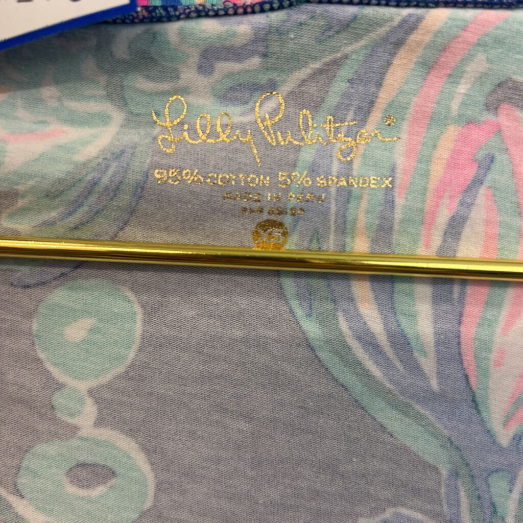Lilly Pulitzer Blue/ Pink Print Short Sleeve Top Extra Small
