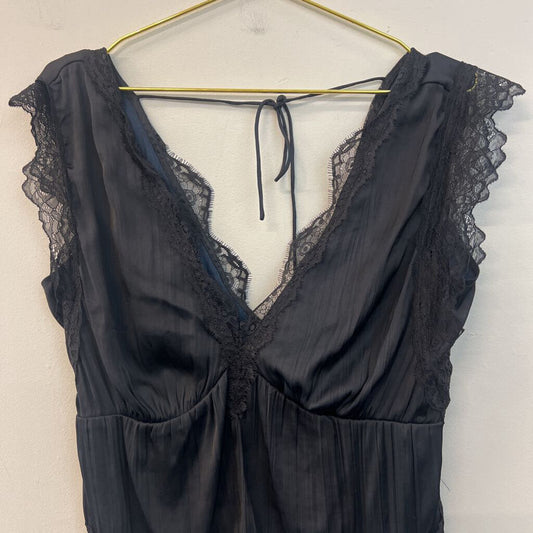 Anthropologie Black Silky Lace Edge Tank Top Medium