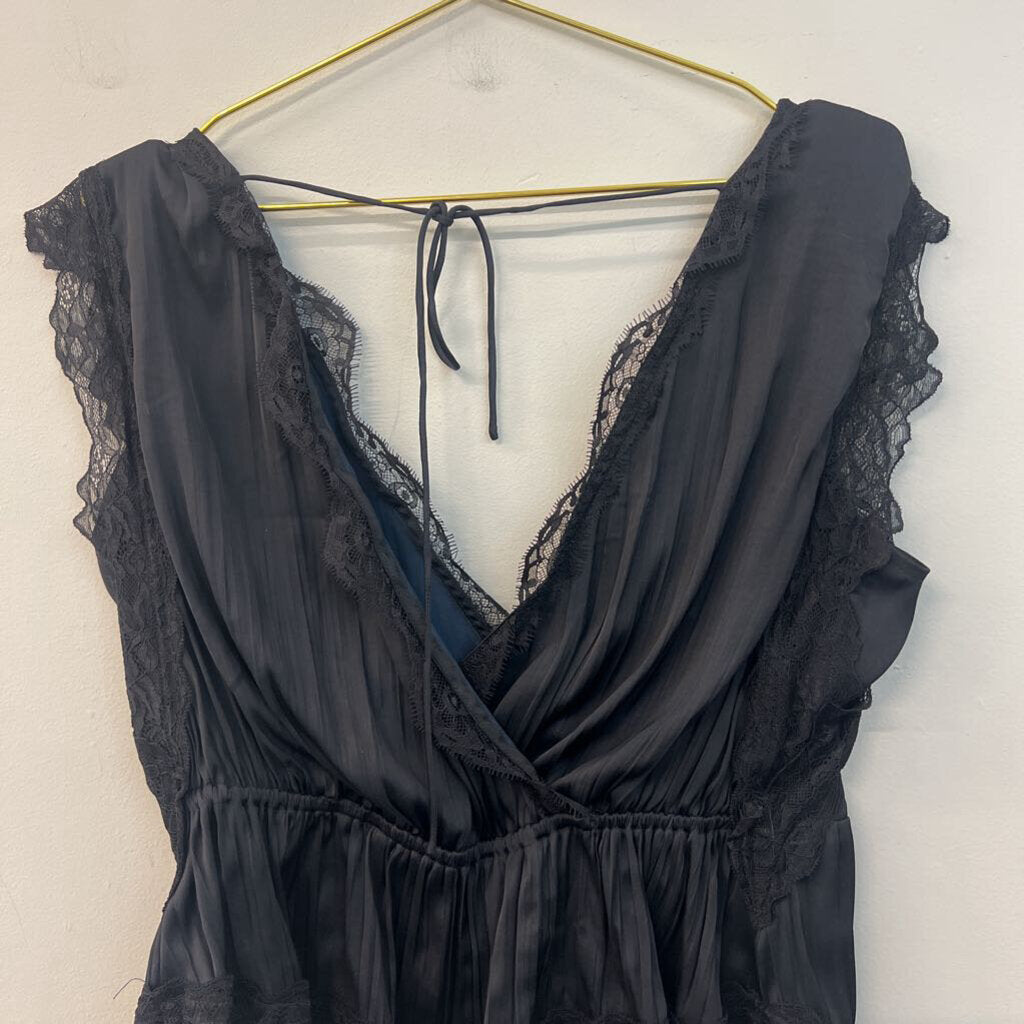 Anthropologie Black Silky Lace Edge Tank Top Medium