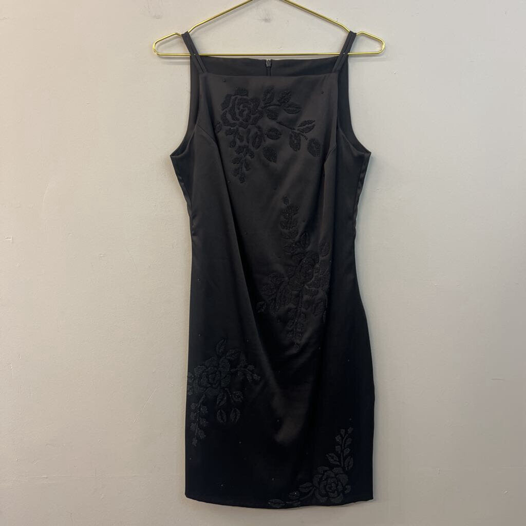 CDC Black Satin Sparkle Flower Dress 8