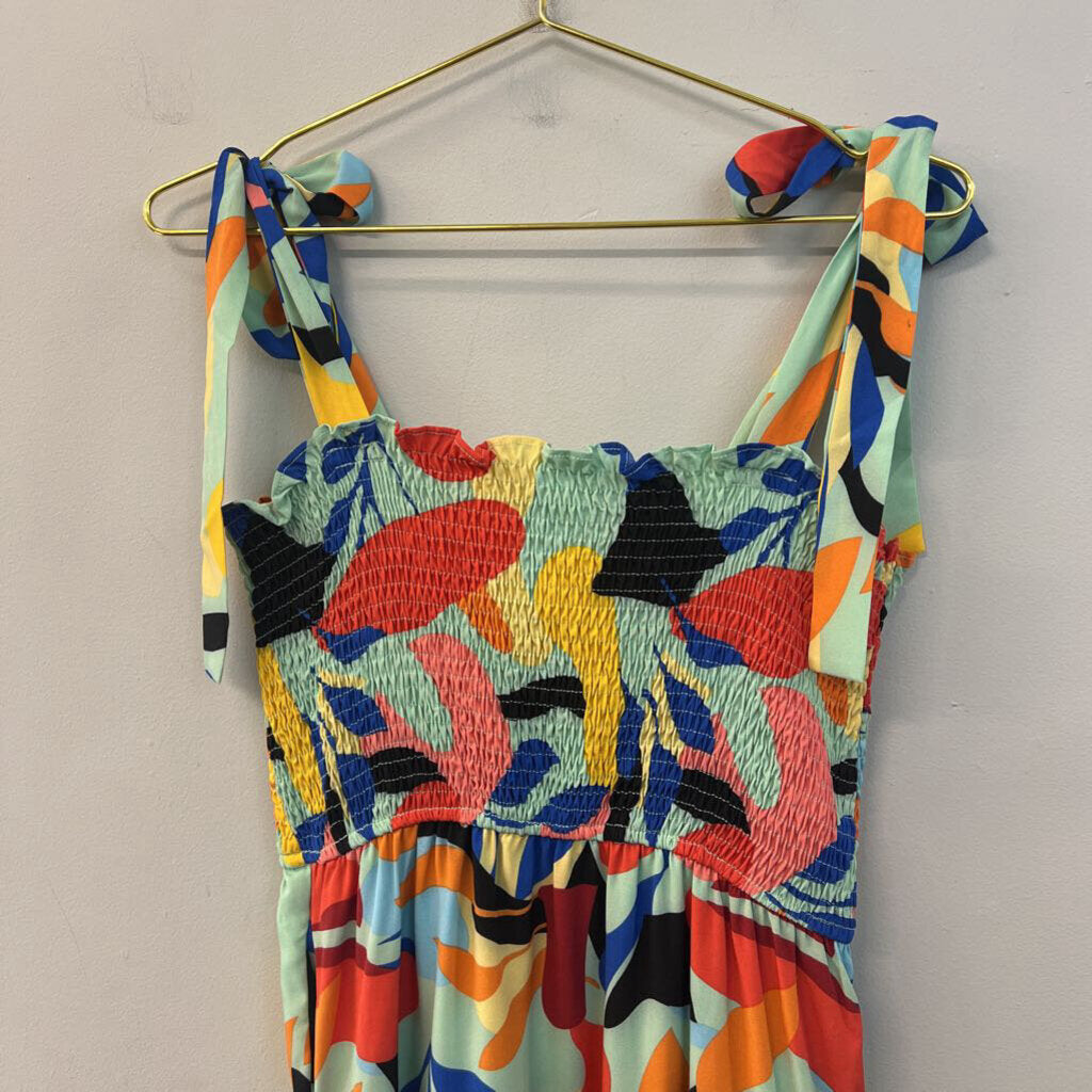 THML Green/ Multi Print Smocked Top Maxi Dress Small