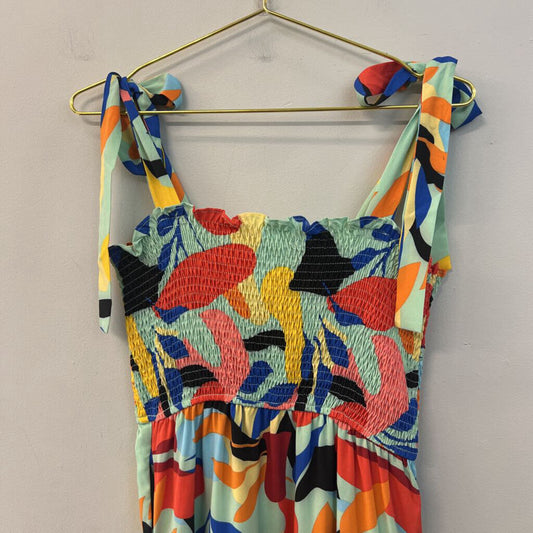 THML Green/ Multi Print Smocked Top Maxi Dress Small