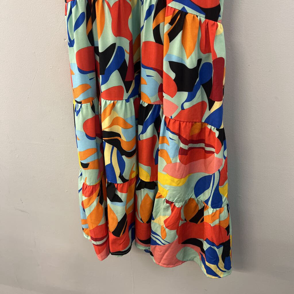 THML Green/ Multi Print Smocked Top Maxi Dress Small