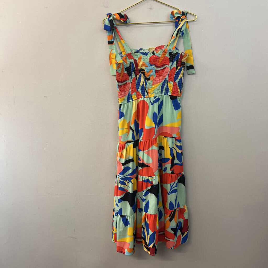 THML Green/ Multi Print Smocked Top Maxi Dress Small
