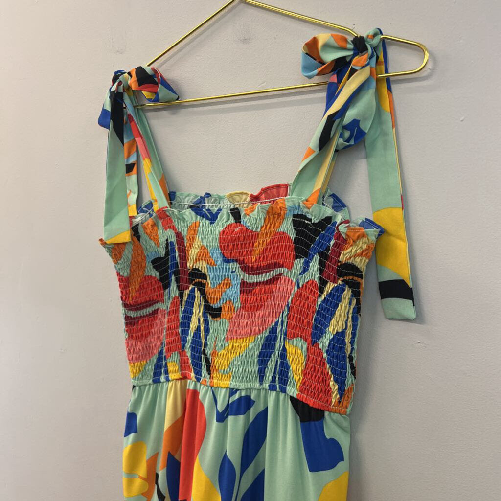 THML Green/ Multi Print Smocked Top Maxi Dress Small