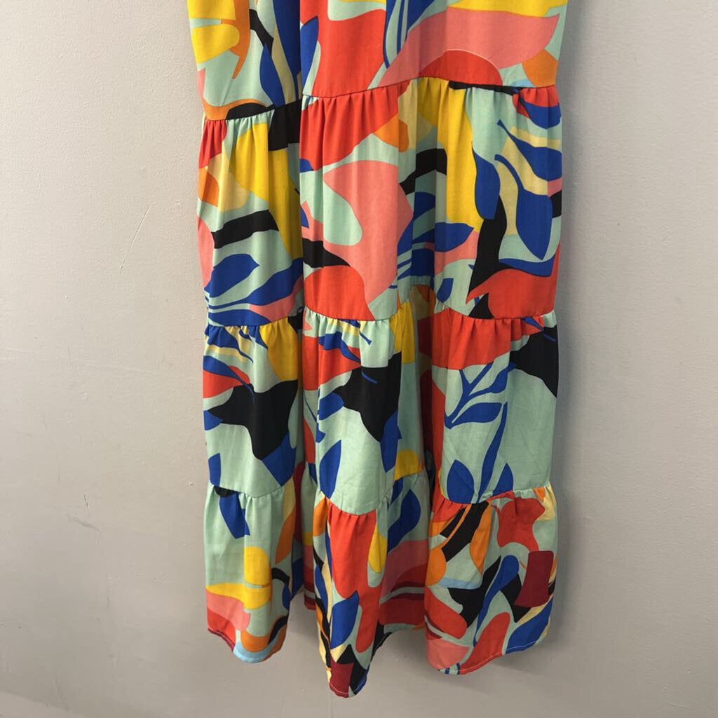 THML Green/ Multi Print Smocked Top Maxi Dress Small
