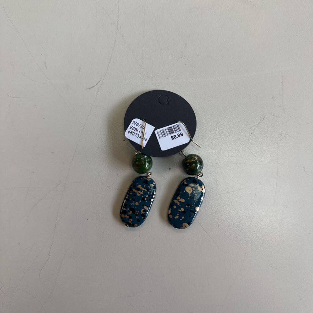 Blue/ Green Speckled Gold Drop Stone Earrings