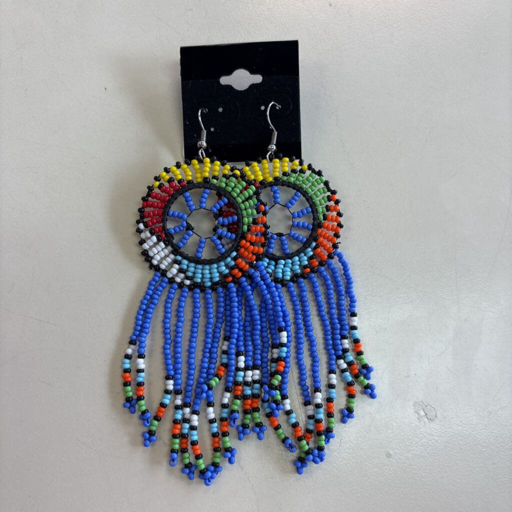Blue/ Multi Beaded Tassel Earrings