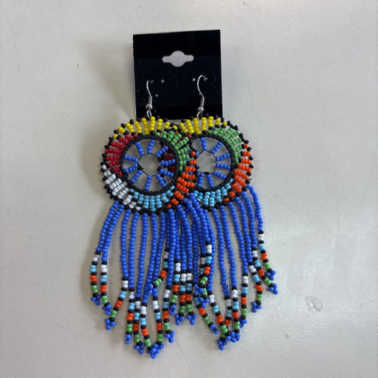 Blue/ Multi Beaded Tassel Earrings