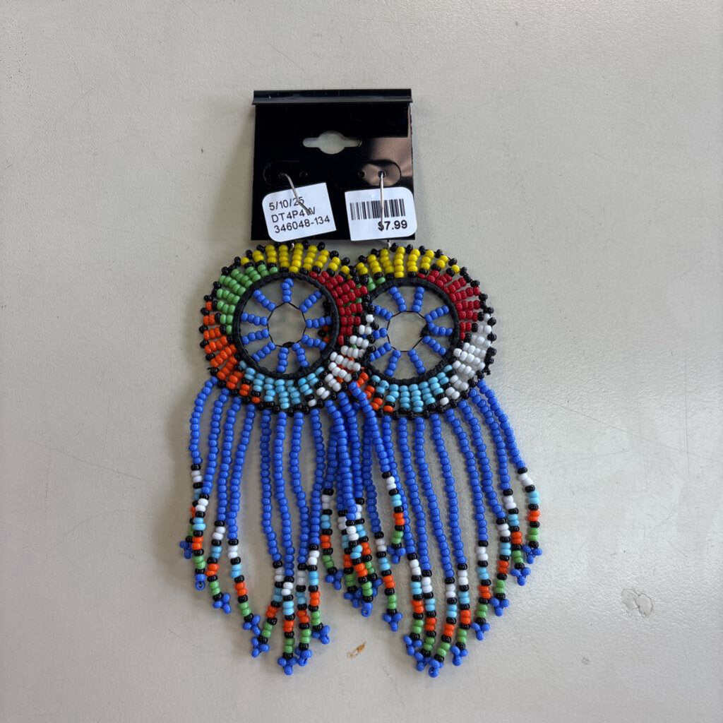 Blue/ Multi Beaded Tassel Earrings