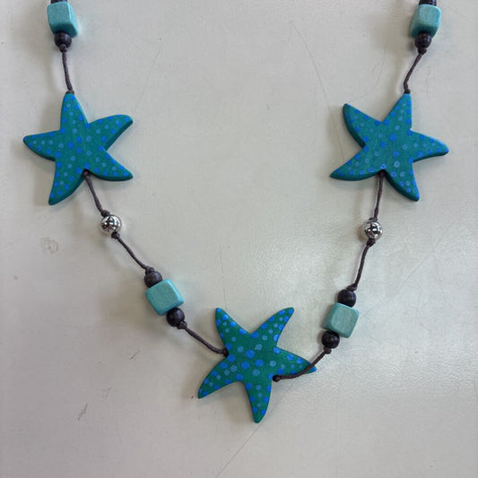 Brown/ Blue Wooden Starfish Long Necklace