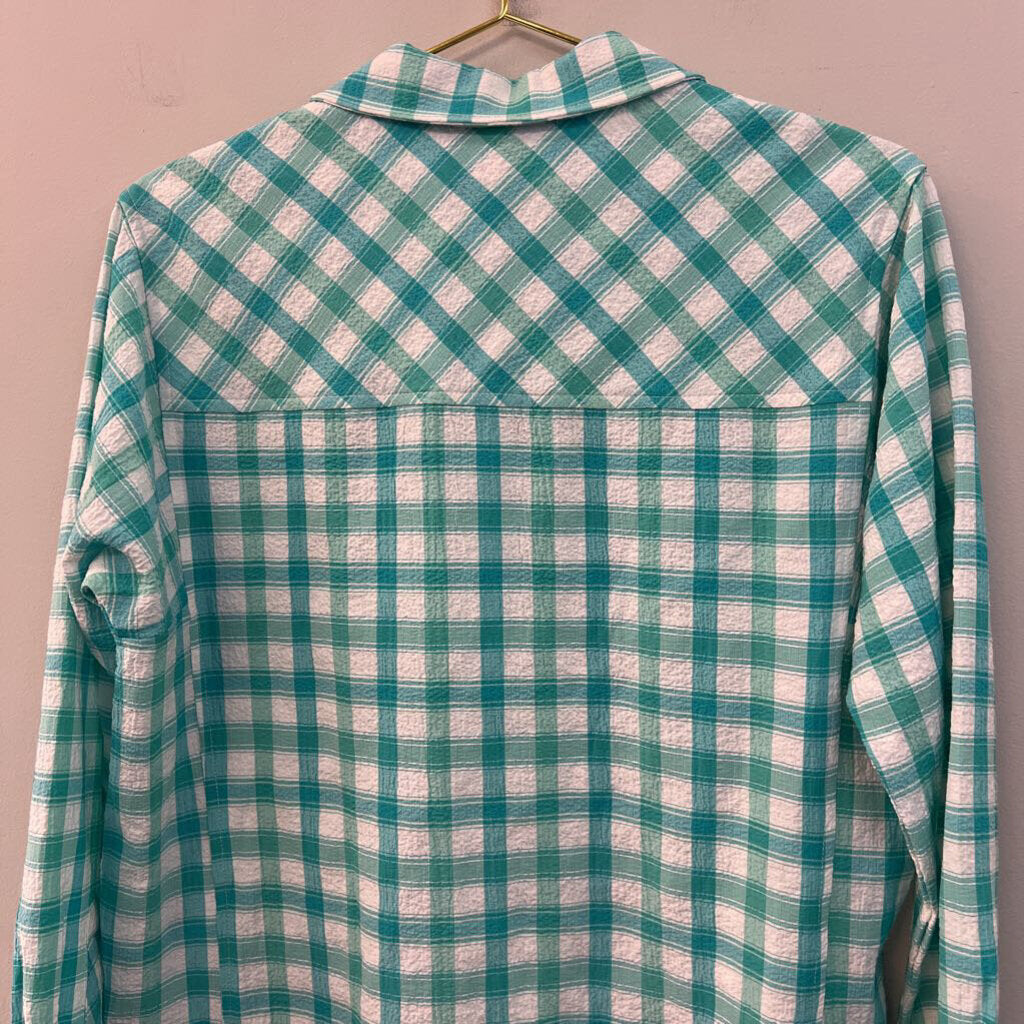 Sharon Young Green/ White Gingham Long Sleeve Top Medium