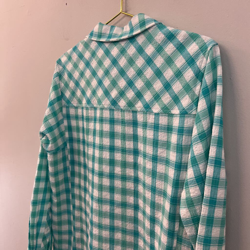 Sharon Young Green/ White Gingham Long Sleeve Top Medium