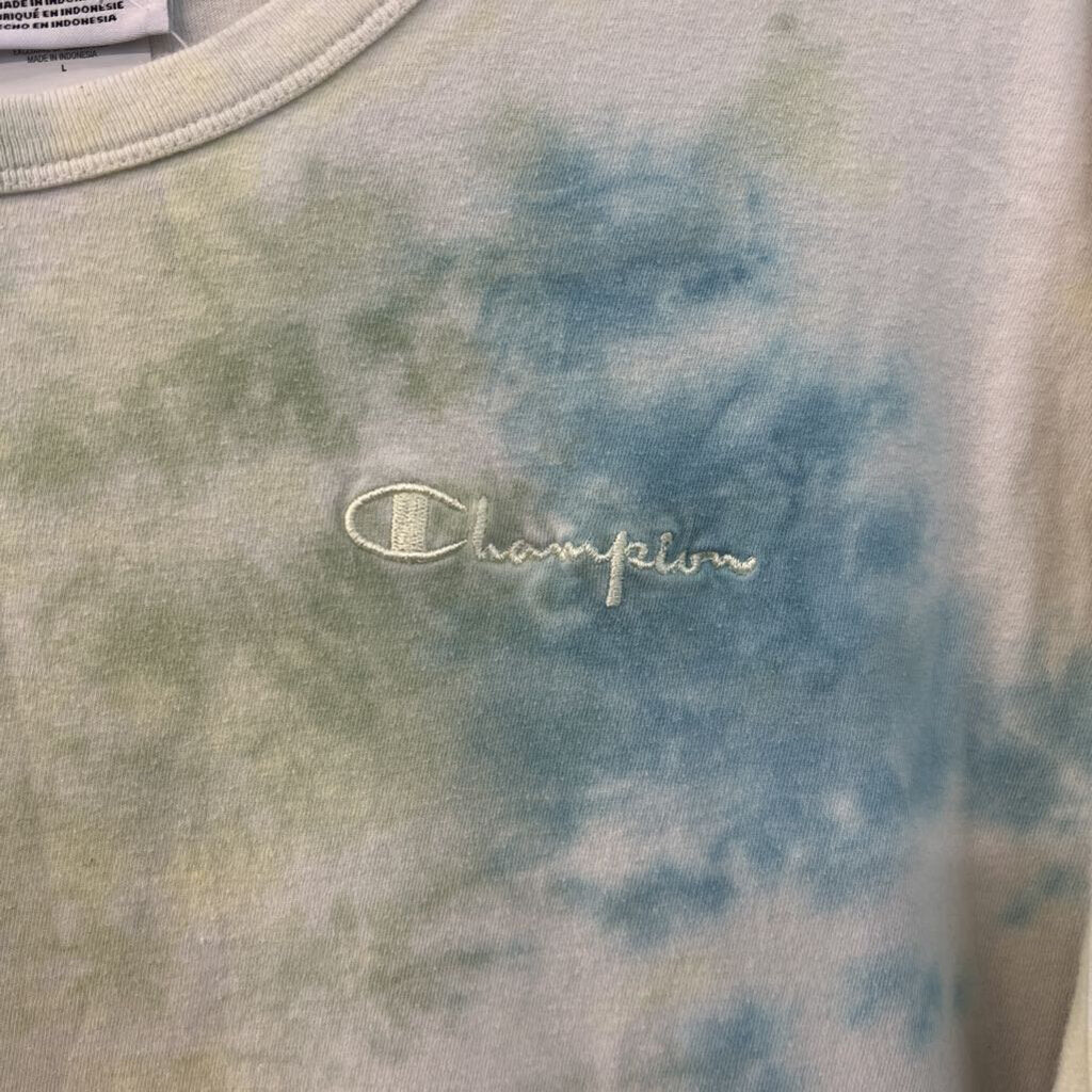 Champion Green/ Blue Tie Dye Short Sleeve Tee Large