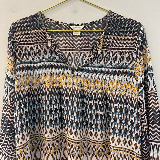 Ariat Cream/ Multi Print Sheer Long Sleeve Top Small