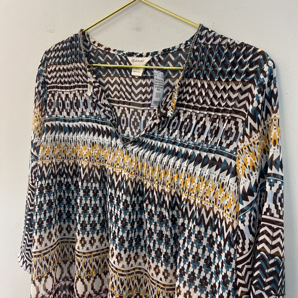 Ariat Cream/ Multi Print Sheer Long Sleeve Top Small