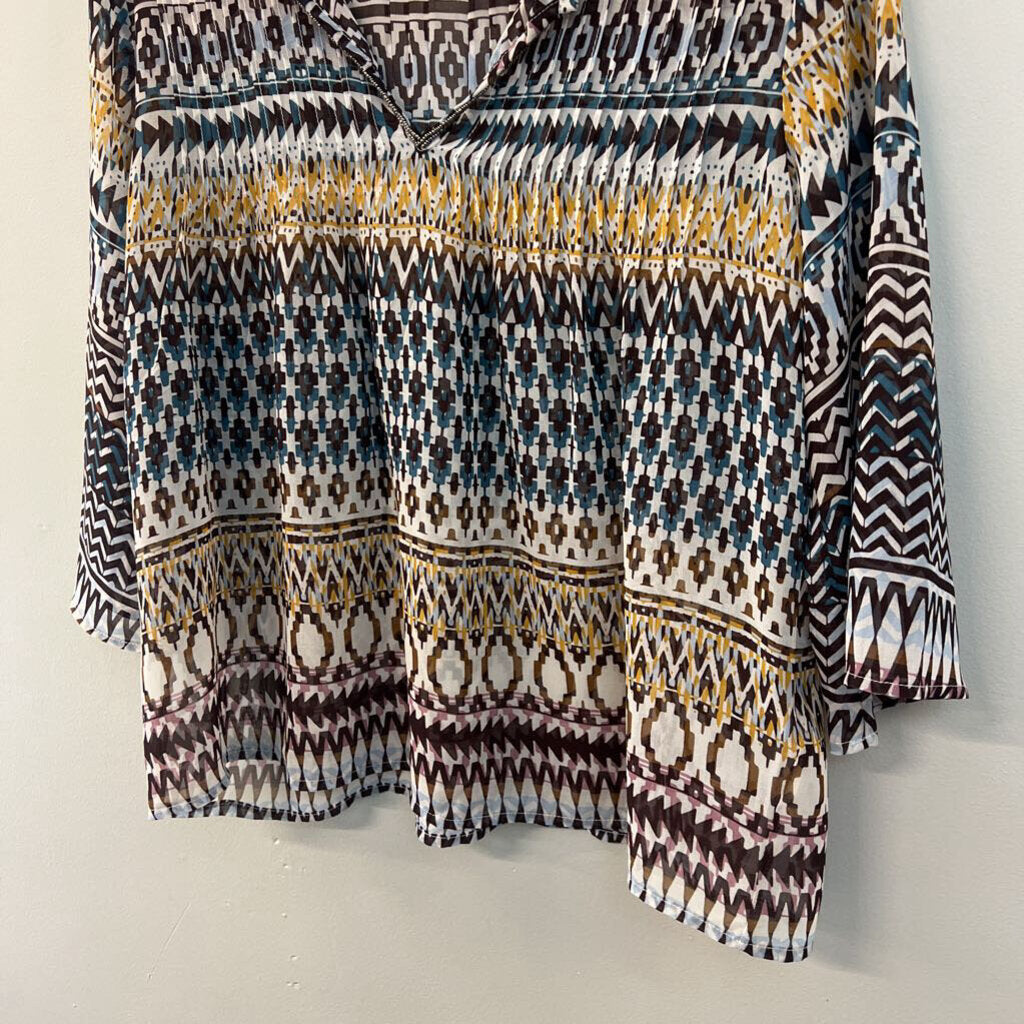 Ariat Cream/ Multi Print Sheer Long Sleeve Top Small