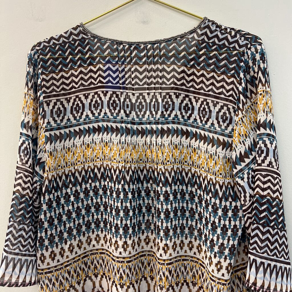 Ariat Cream/ Multi Print Sheer Long Sleeve Top Small
