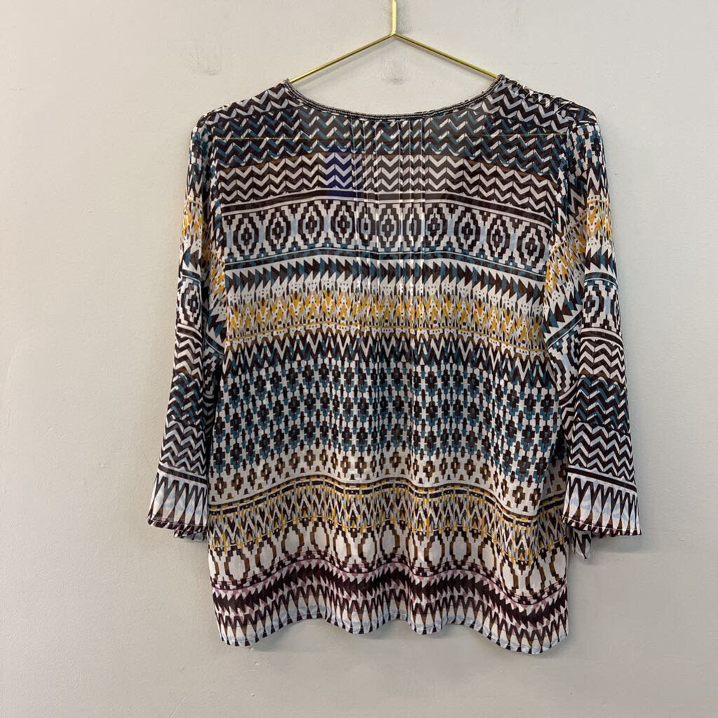 Ariat Cream/ Multi Print Sheer Long Sleeve Top Small