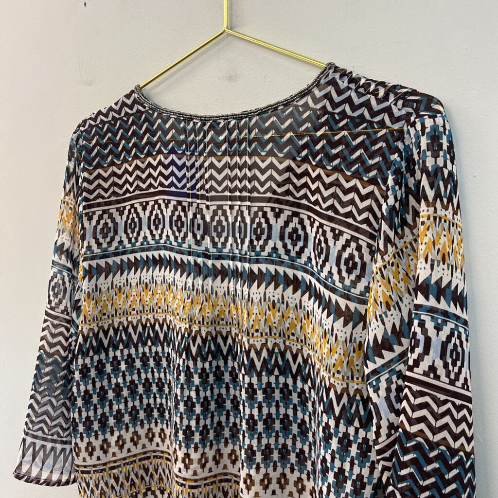 Ariat Cream/ Multi Print Sheer Long Sleeve Top Small