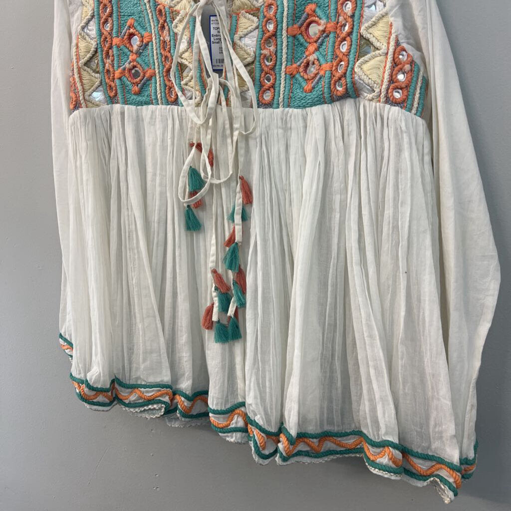 Raga White/ Multi Embroidered Mirror Long Sleeve Top Small